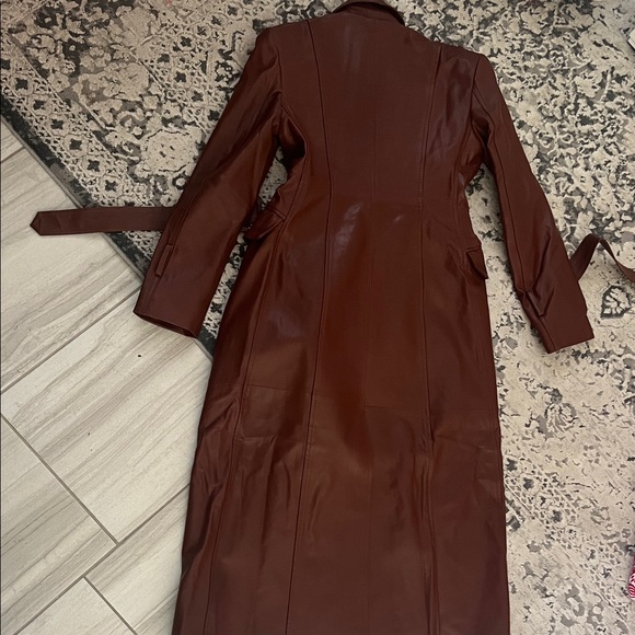 Elegant brown Sheepskin leather trench coat - Picture 5 of 6